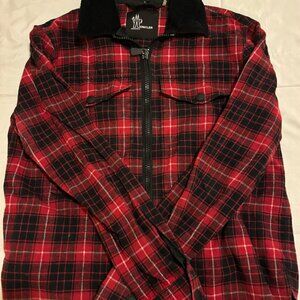 Moncler Grenoble Camicia Mens Red Cotton Plaid Shirt Jacket Size XL
